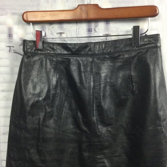 Vintage Black Leather Midi Skirt 11/12 - Picture 2 of 6